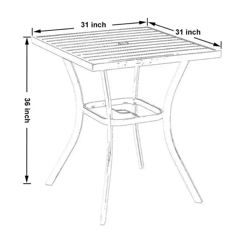 Table de bar carrée de 31 po avec trou pour parasol - Captiva Designs : Mobilier de patio de hauteur bar d'extérieur
