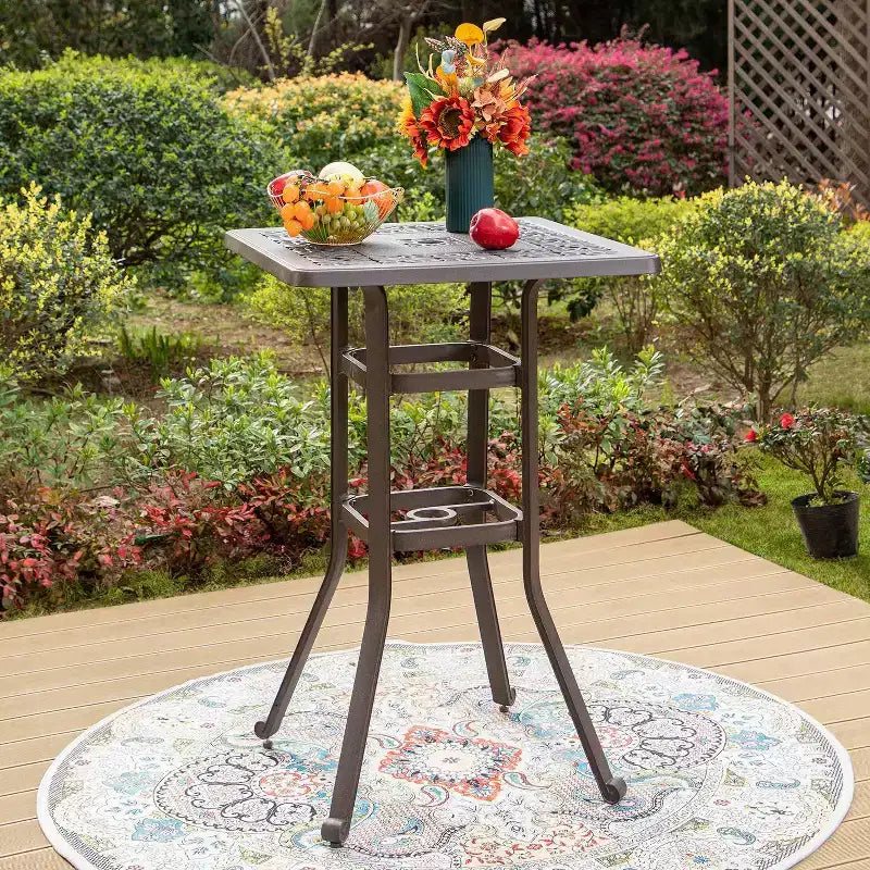 Captiva Designs Outdoor Cast Aluminum Square Bistro Table Brown: Bar Height, Weather-Resistant