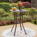 Captiva Designs Outdoor Cast Aluminum Square Bistro Table Brown: Bar Height, Weather-Resistant