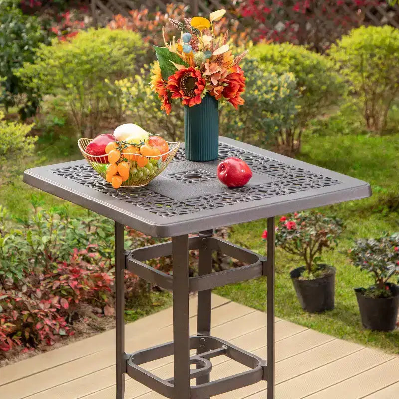 Captiva Designs Table de bistrot carrée d'extérieur en aluminium moulé marron : Hauteur bar, Résistant aux intempéries