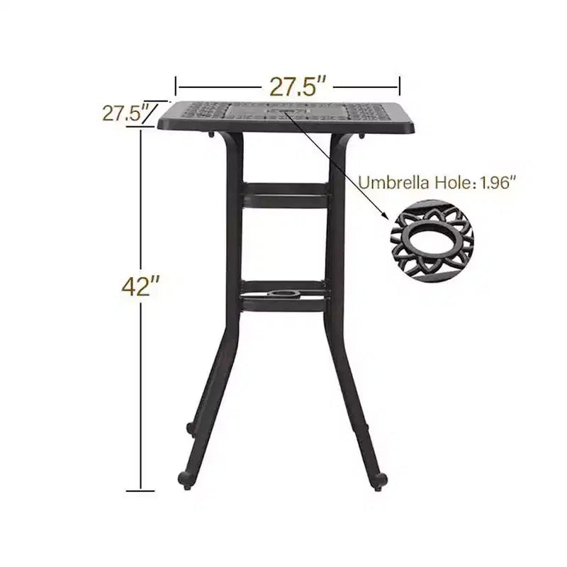 Captiva Designs Table de bistrot carrée d'extérieur en aluminium moulé marron : Hauteur bar, Résistant aux intempéries