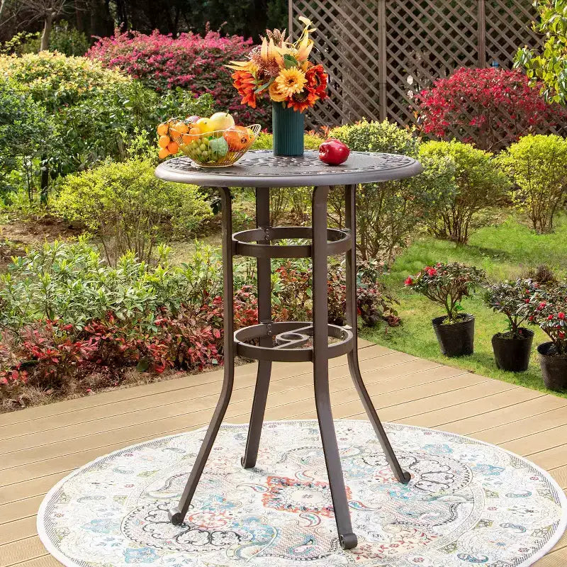 Outdoor Cast Aluminum Round Bistro Table - Captiva Designs: Weather-Resistant Patio Bar Height Table, 41" High