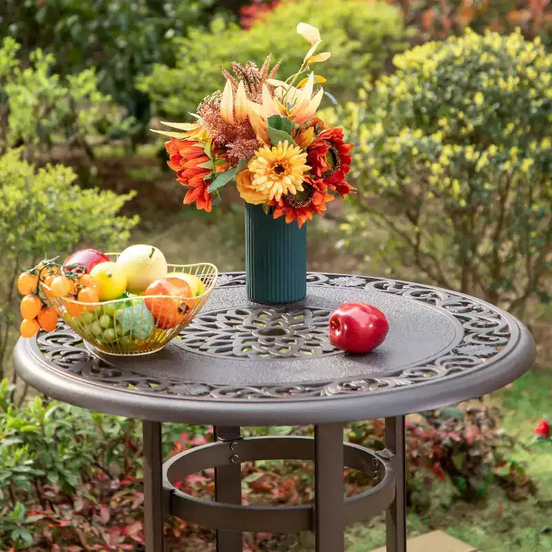 Table de bistrot ronde en fonte d'aluminium d'extérieur - Captiva Designs : Table de bar de patio résistante aux intempéries, 104 cm de haut