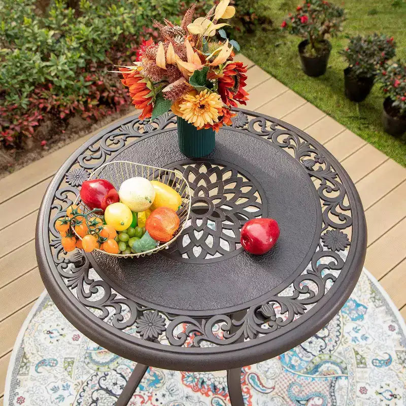 Table de bistrot ronde en fonte d'aluminium d'extérieur - Captiva Designs : Table de bar de patio résistante aux intempéries, 104 cm de haut