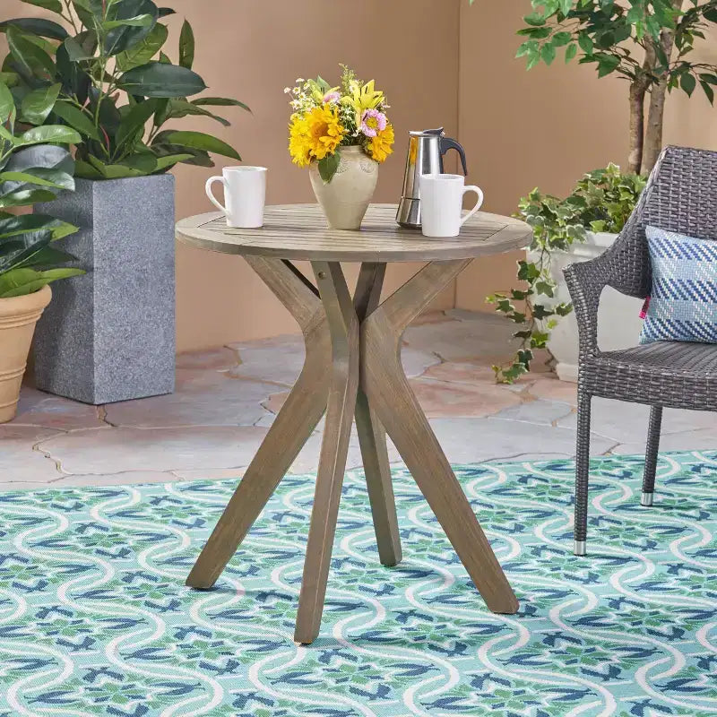 Table de bistrot ronde Stamford en bois d'acacia avec pieds en X - Gris - Christopher Knight Home : Résistante aux intempéries, Repas en terrasse