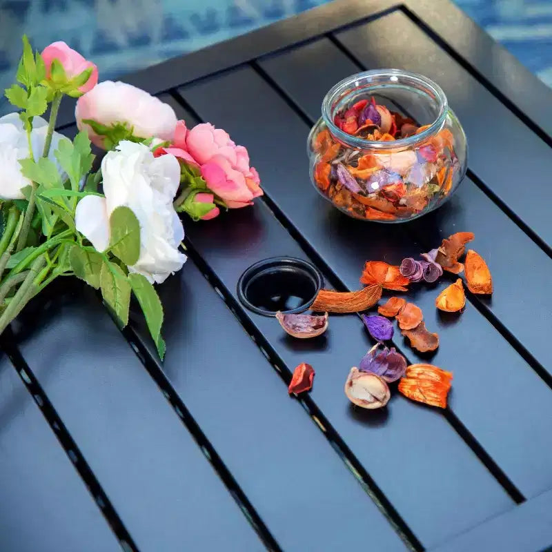 Pied de table de bistrot carré avec trou de 4 cm - Captiva Designs : Table de salle à manger de patio résistante à la rouille et aux intempéries
