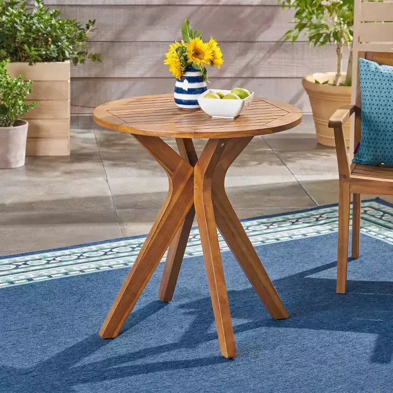 Table de bistrot ronde Stamford en bois d'acacia avec pieds en X - Teck - Christopher Knight Home : Mobilier de salle à manger d'extérieur