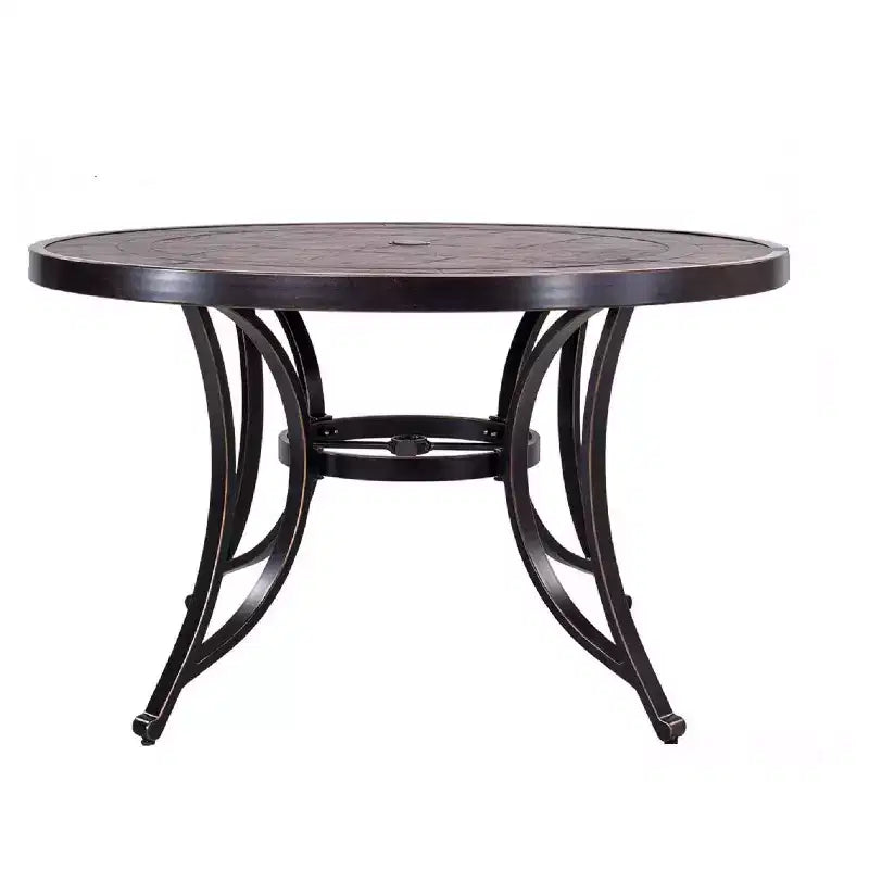 48" Round Patio Dining Table with Umbrella Hole - Bronze - WELLFOR: Outdoor, Cast Aluminum, Weather-Resistant