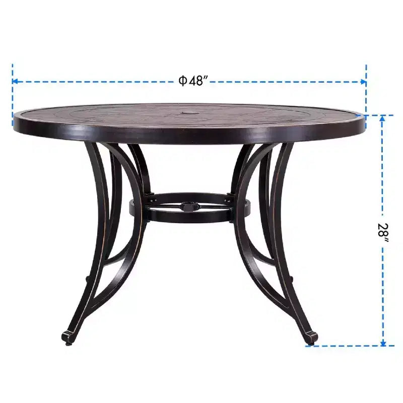 Table de salle à manger ronde de 48 po pour patio avec trou pour parasol - Bronze - WELLFOR : Extérieur, aluminium moulé, résistant aux intempéries