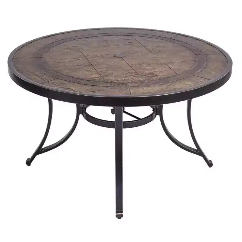 Table de salle à manger ronde de 48 po pour patio avec trou pour parasol - Bronze - WELLFOR : Extérieur, aluminium moulé, résistant aux intempéries