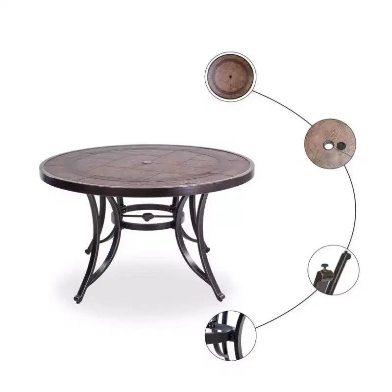 Table de salle à manger ronde de 48 po pour patio avec trou pour parasol - Bronze - WELLFOR : Extérieur, aluminium moulé, résistant aux intempéries