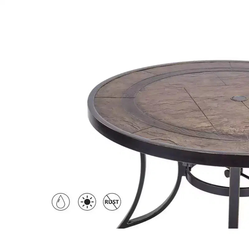 Table de salle à manger ronde de 48 po pour patio avec trou pour parasol - Bronze - WELLFOR : Extérieur, aluminium moulé, résistant aux intempéries