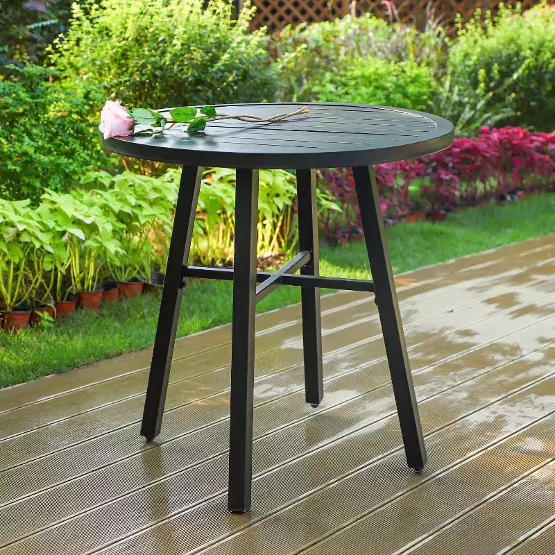 Table d'appoint d'extérieur en acier - Noire - Captiva Designs : Table de patio ronde style bistrot, Résistante à la décoloration et à la rouille