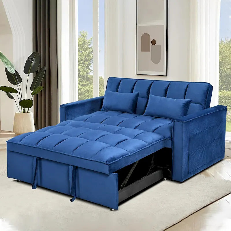 Causeuse futon moderne en velours avec dossier inclinable et poches, 2 places ??Gris foncé / Gris clair / Bleu / Noir