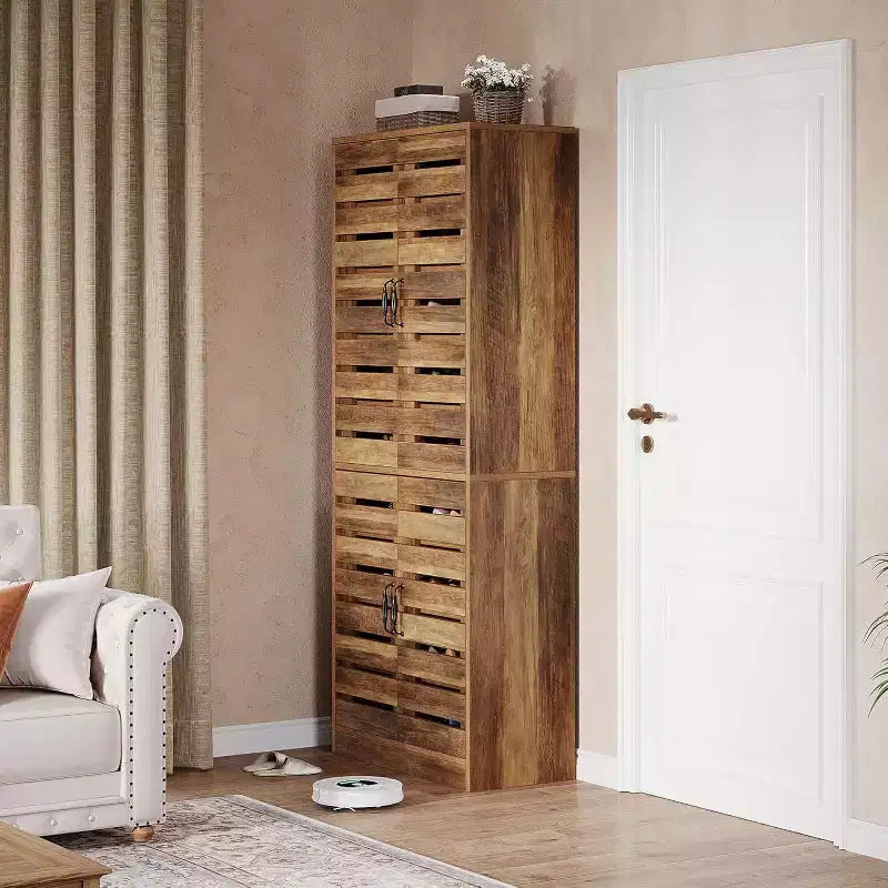 Lantine Meuble à chaussures haut 70,8" avec portes persiennes, meuble de rangement vertical pour 27 paires de chaussures à 9 niveaux