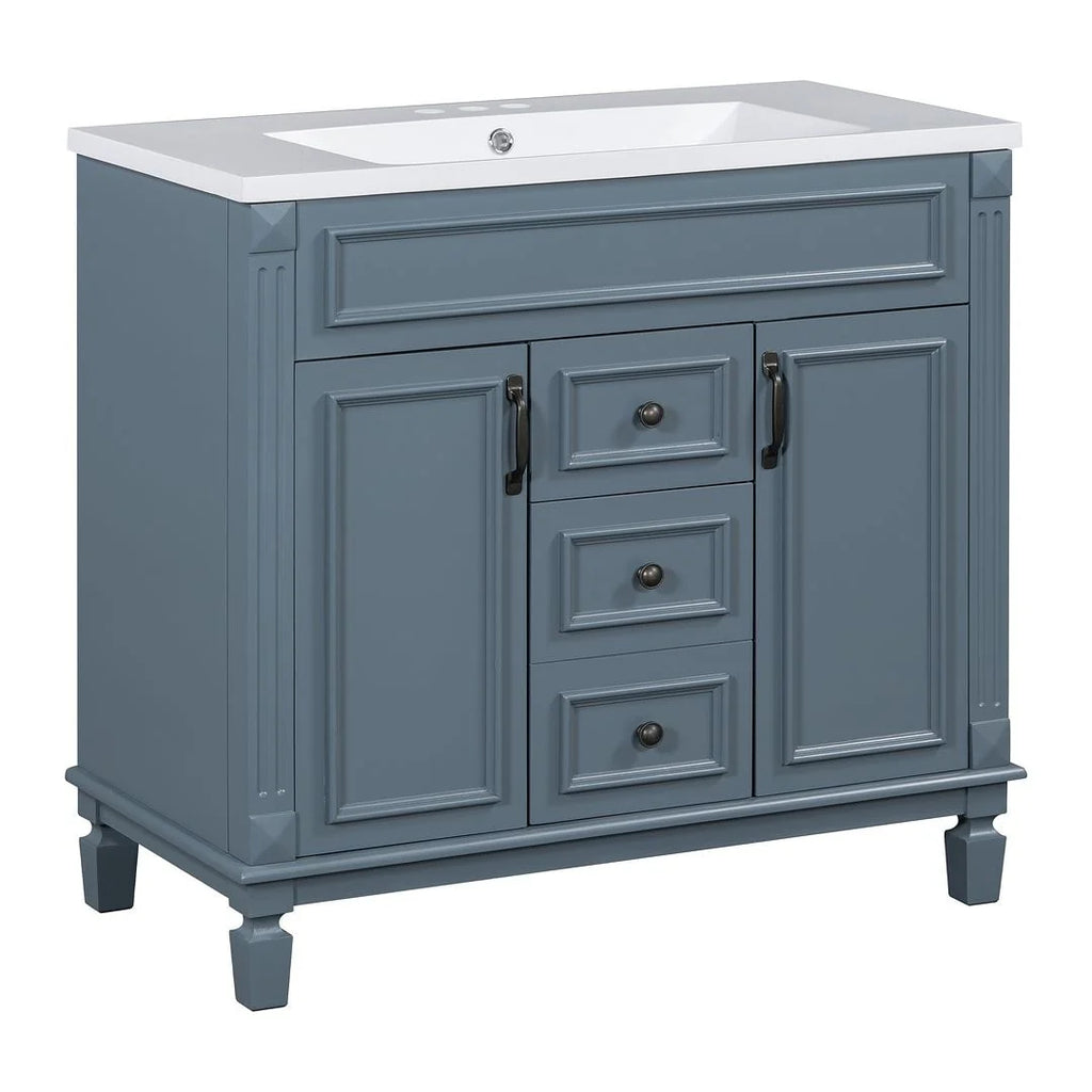 Meuble-lavabo de salle de bain moderne de 91 cm avec lavabo et armoire de toilette, 2 portes et 2 tiroirs