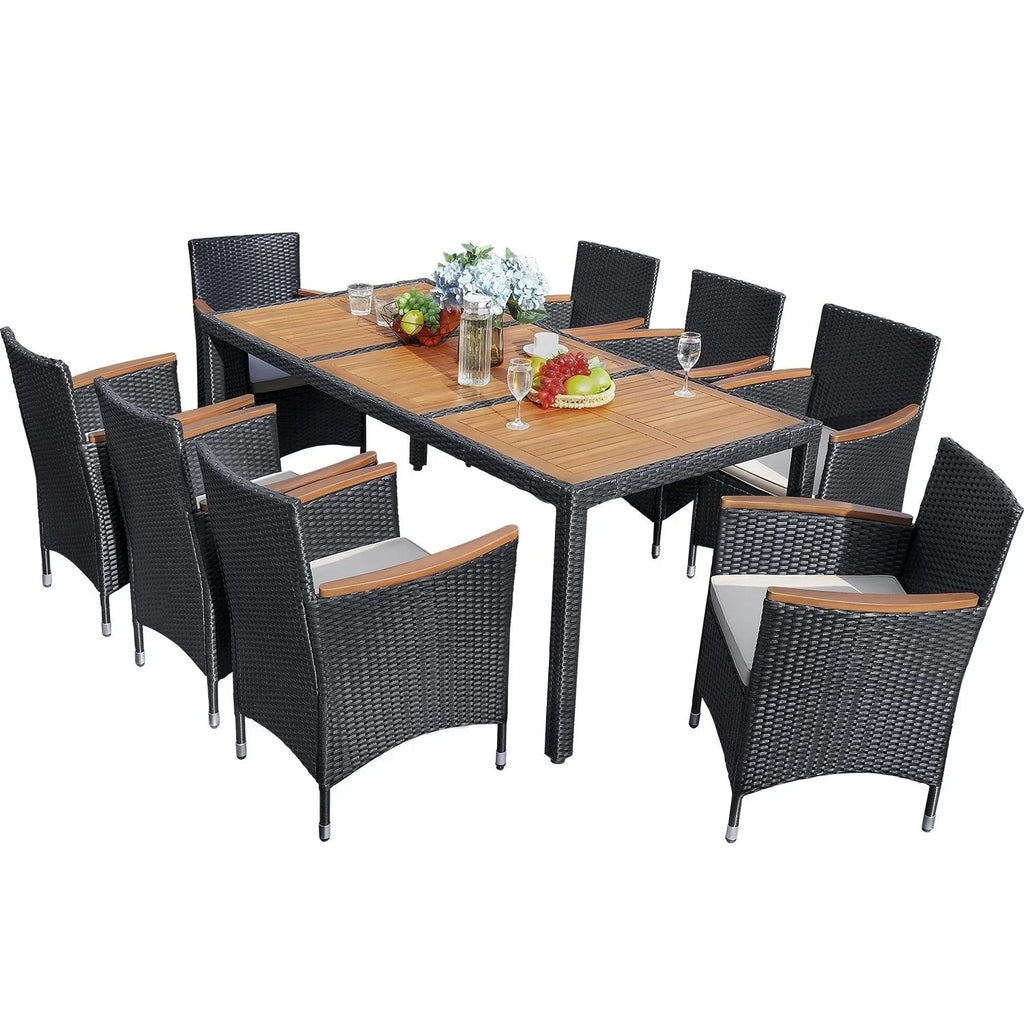 Ensemble de salle à manger d'extérieur en osier de polyéthylène/bois d'acacia Lacoo