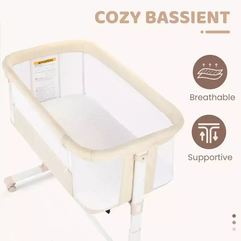 Berceau cododo à roulettes – Beige / Gris / Rose, pour 1 bébé