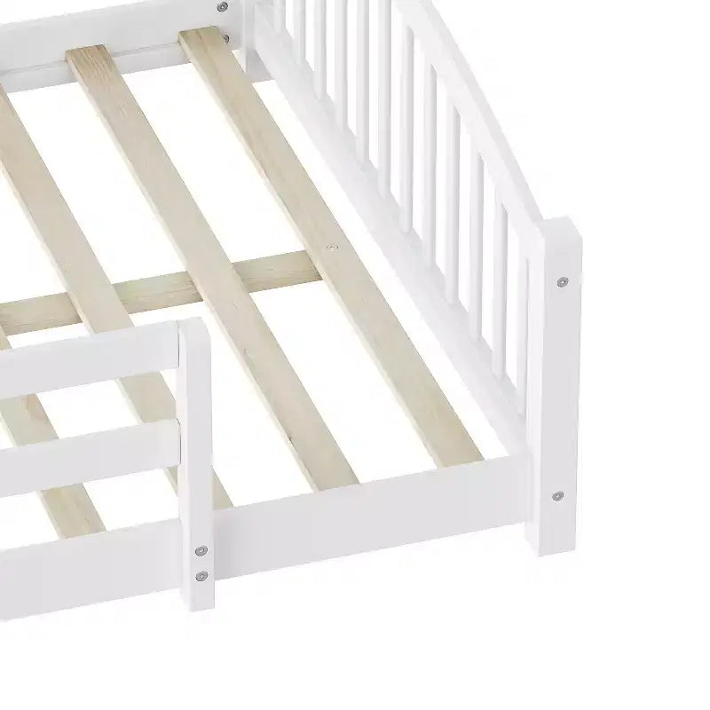 Lit bas Montessori pleine grandeur Luxystar avec barrières de sécurité et tête de lit