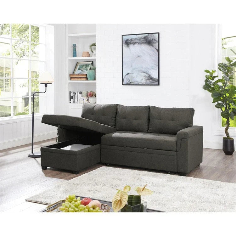 Canapé d'angle réversible convertible avec lit gigogne, méridienne de rangement et pieds durables