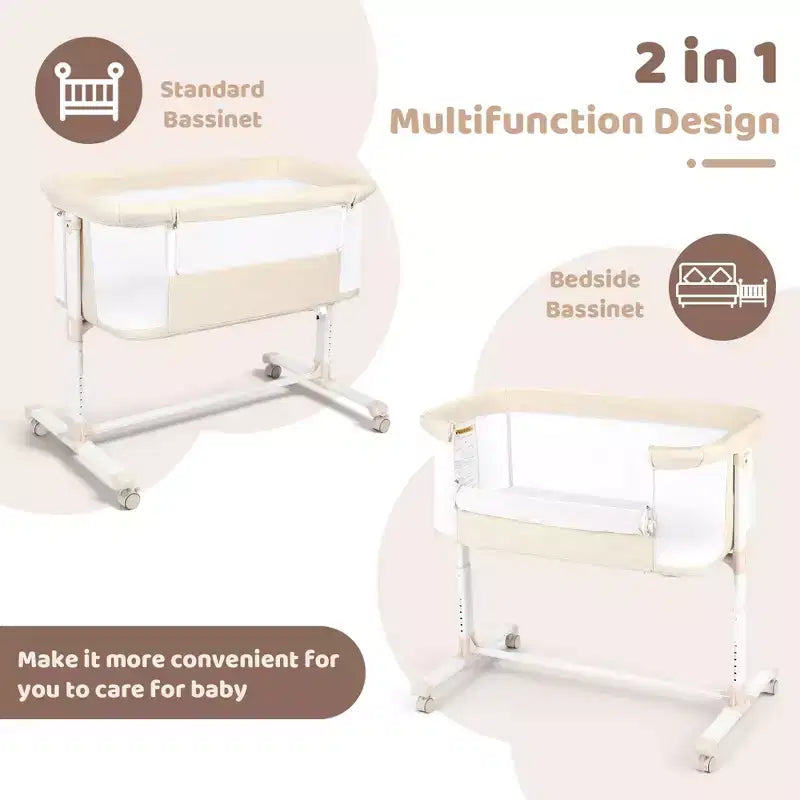 Berceau cododo à roulettes – Beige / Gris / Rose, pour 1 bébé
