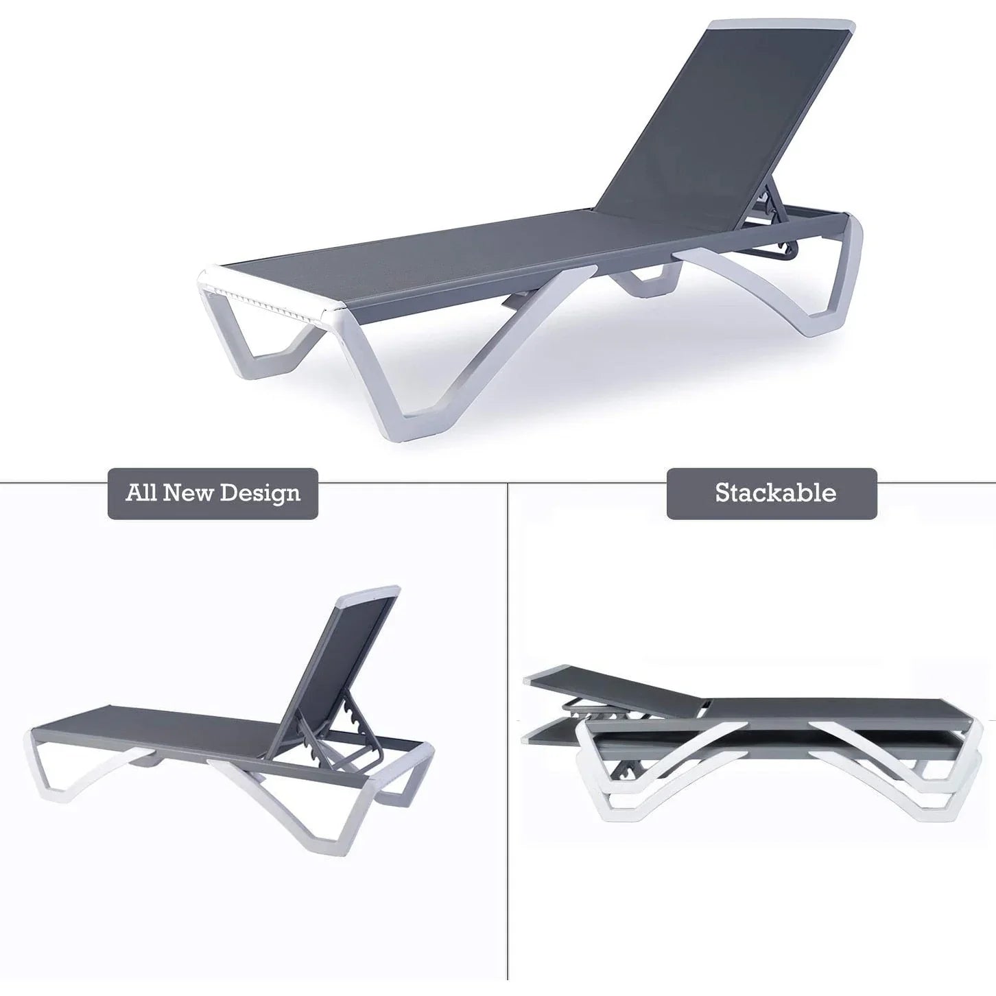 Kozyard Alan Chaise longue de patio inclinable et réglable, entièrement plate, en aluminium et résine de polypropylène