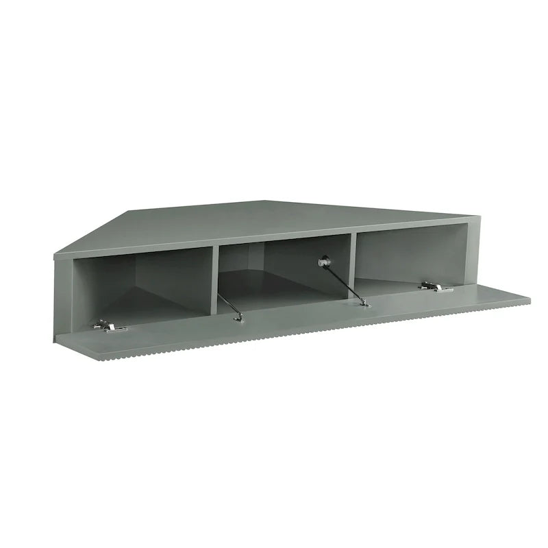 Meuble TV d'angle flottant de 119 cm, 3 étagères, style transitionnel, fixation murale gain de place