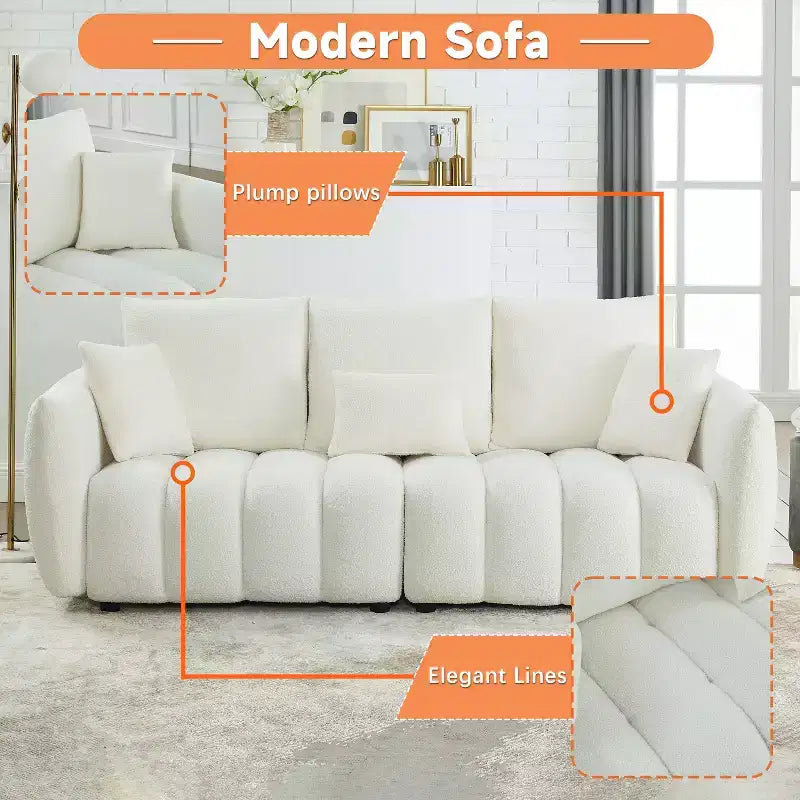 GDFStudio Alanna Canapé 3 places moderne en tissu peluche 79,5 po avec oreillers