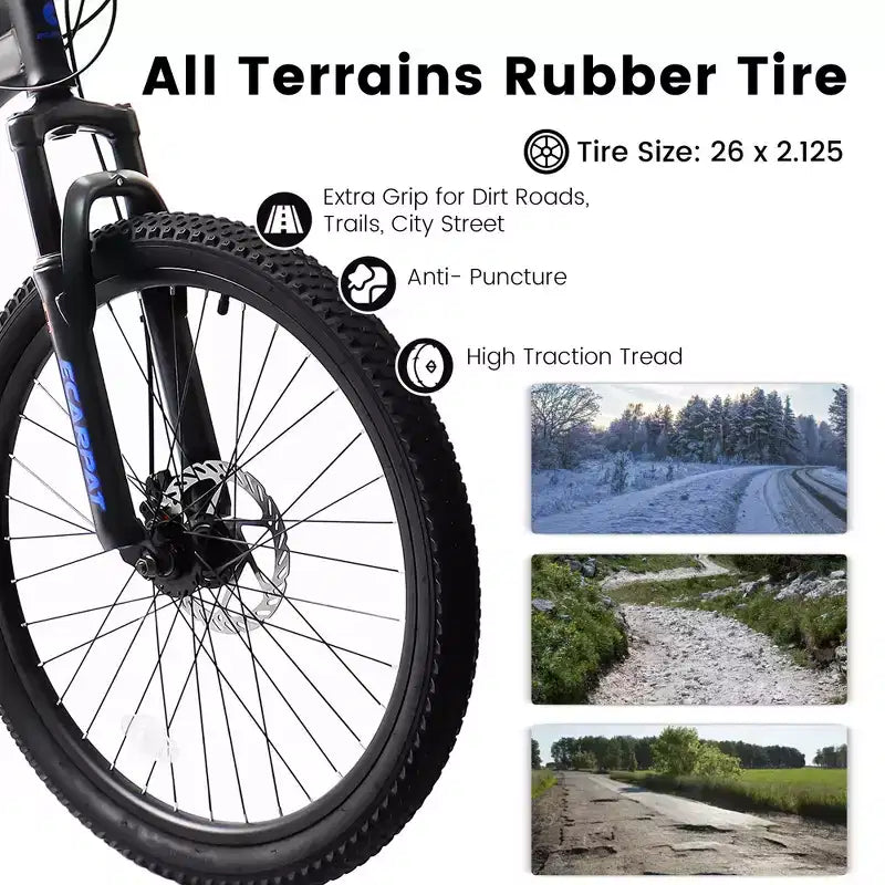 VTT Okak 26 pouces avec freins à disque, vélo adulte 21 vitesses avec cadre durable et double amortissement arrière, vélo pour le cyclisme sur route en ville