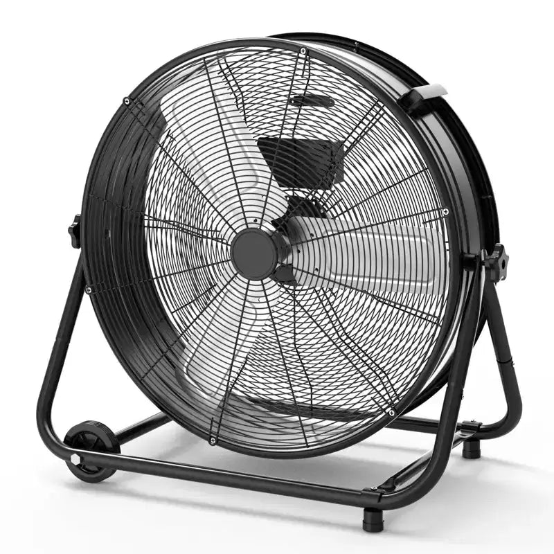 Ventilateur de sol, Ventilateur industriel - Ventilateur de tambour robuste de 24 pouces avec 4 vitesses, Circulateur d'air en métal pour entrepôt, atelier, garage, usine, sous-sol