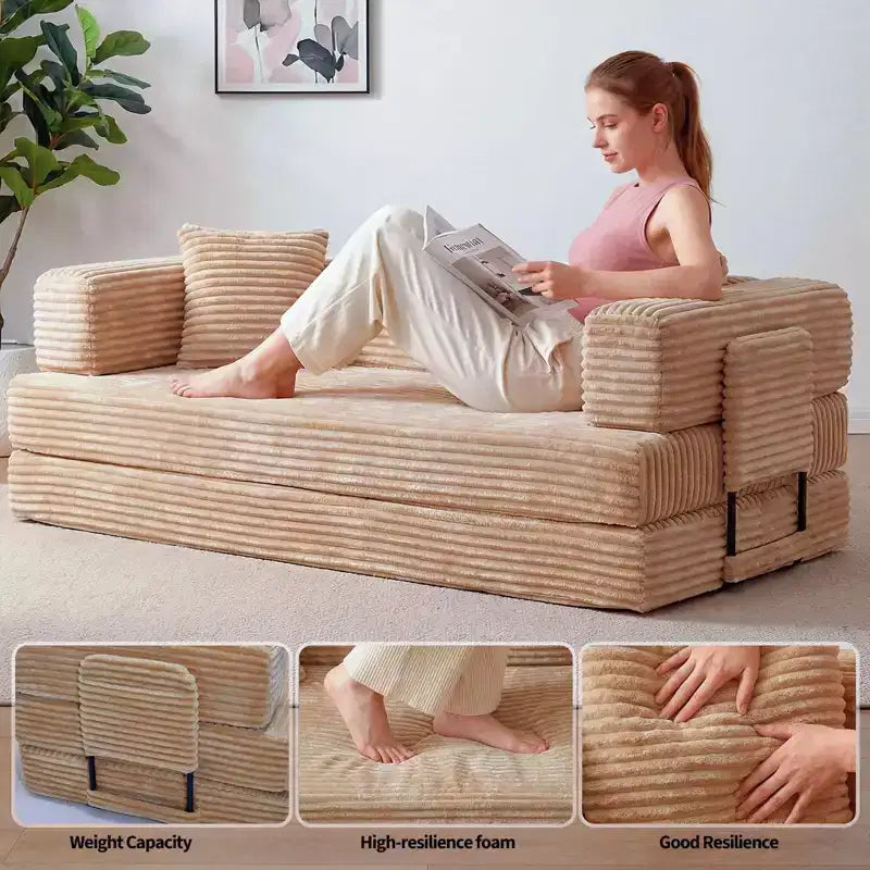 Canapé-Lit Convertible 5-en-1 de 80,7 po – Velours Côtelé, 1200 lb, Aucun Assemblage Requis