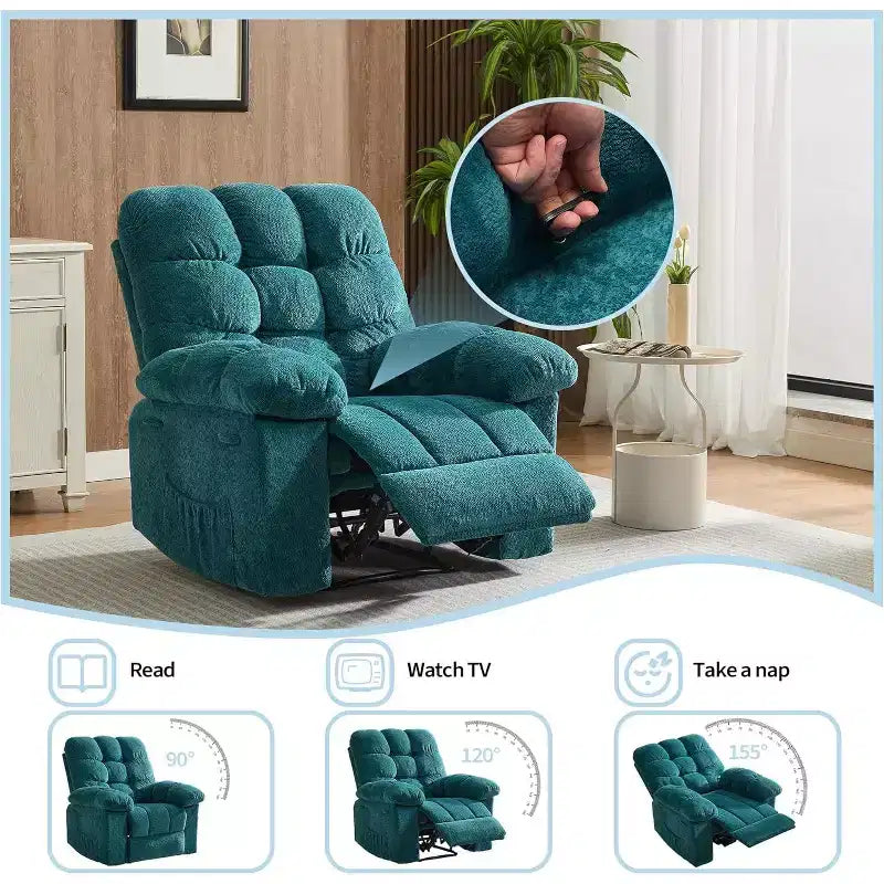 Fauteuil inclinable manuel, fauteuil inclinable ergonomique en tissu respirant avec poches latérales, canapé individuel, adapté au salon et à la chambre à coucher