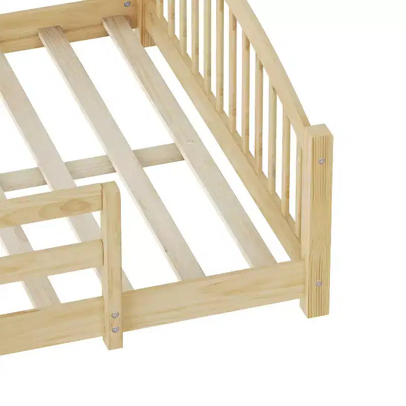 Lit bas Montessori pleine grandeur Luxystar avec barrières de sécurité et tête de lit