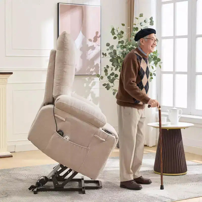 Fauteuil inclinable releveur électrique pour personnes âgées avec fonctions massage et chauffage, inclinable surdimensionné avec fonctions massage et chauffage, revêtement doux et rembourré, poche latérale et porte-gobelets