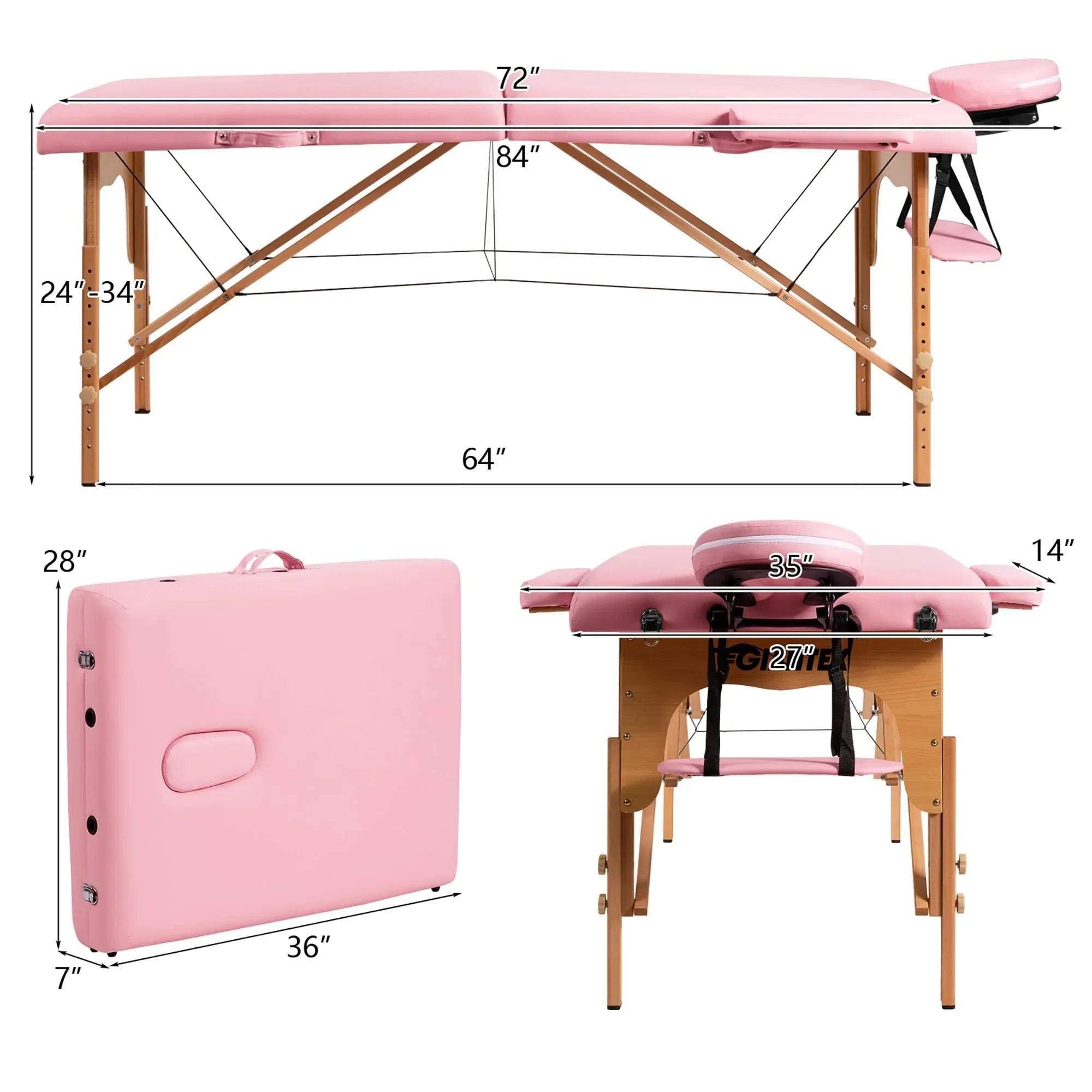 Table de Massage Portable 84L Réglable pour Soins du Visage, Tatouage, avec Housse de Transport
