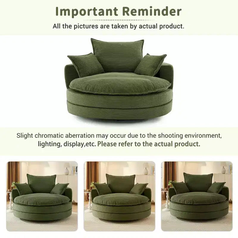 Fauteuil d'appoint pivotant à 360°, Fauteuil pivotant rond en forme de baril avec coussin pour salon