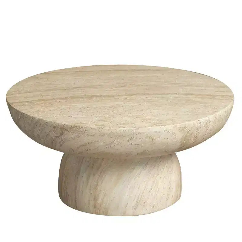 Table basse ronde Lunexa de LeisureMod, table d'appoint à piédestal en pierre de fibre pour utilisation intérieure ou extérieure, design sculpté avec patins antidérapants