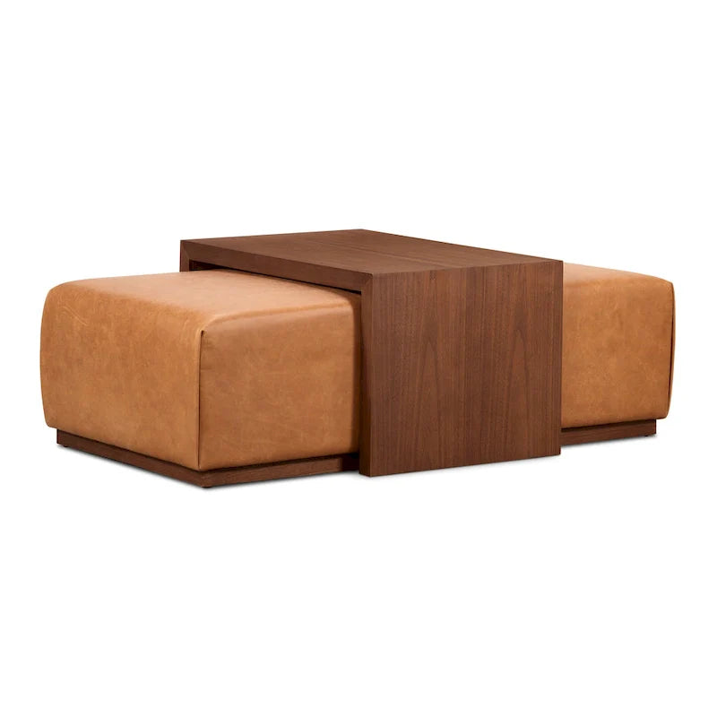 Ottoman Poly & Bark Jarmo avec table en noyer réglable – Cuir pleine fleur véritable italien