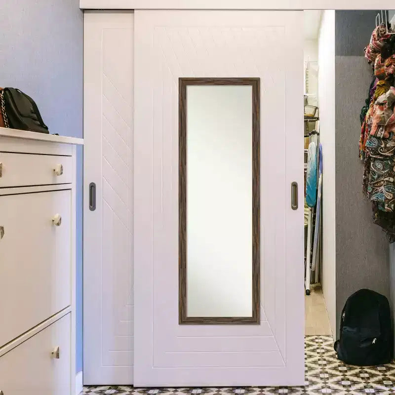 17" x 51" Narrow Full Length Mirror - Light Brown Barnwood Wood Frame, Door or Wall Mount