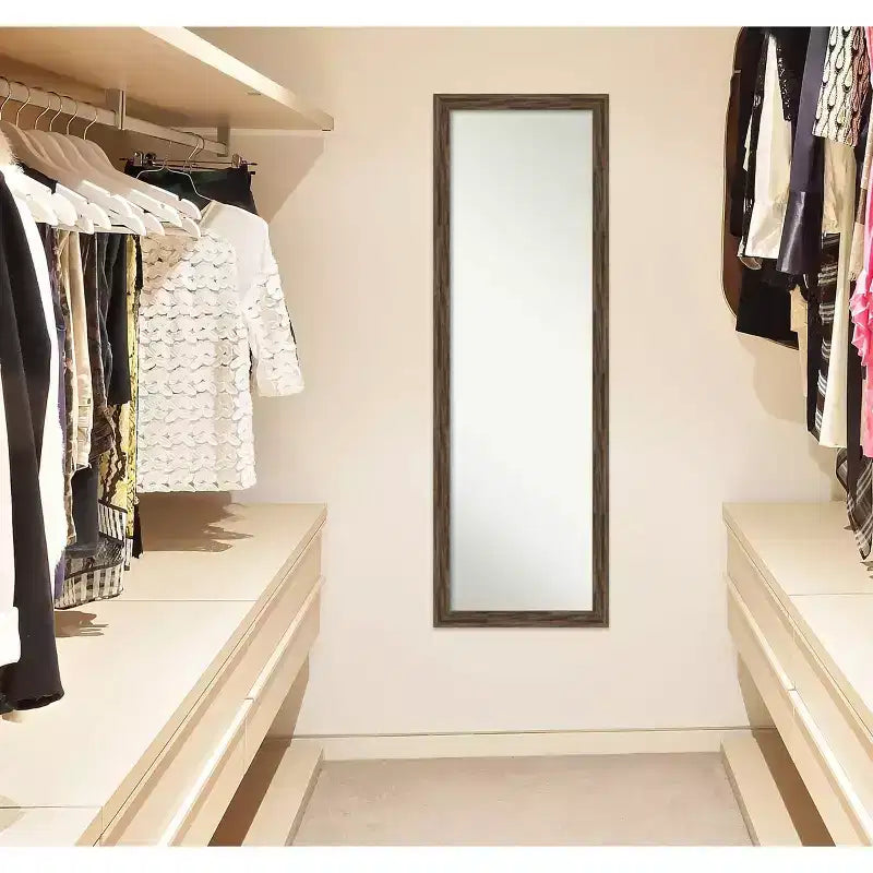 17" x 51" Narrow Full Length Mirror - Light Brown Barnwood Wood Frame, Door or Wall Mount