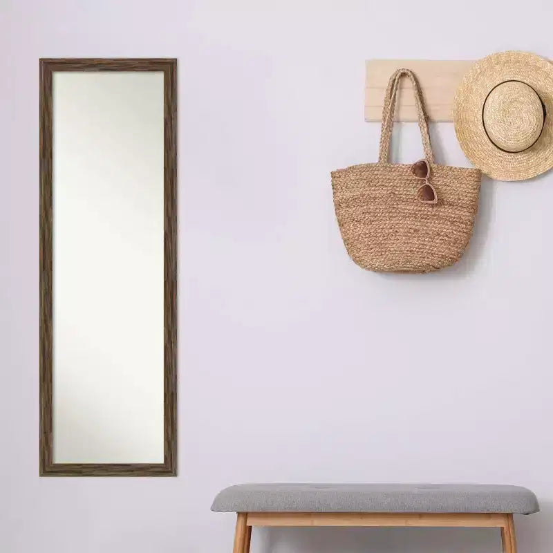 17" x 51" Narrow Full Length Mirror - Light Brown Barnwood Wood Frame, Door or Wall Mount