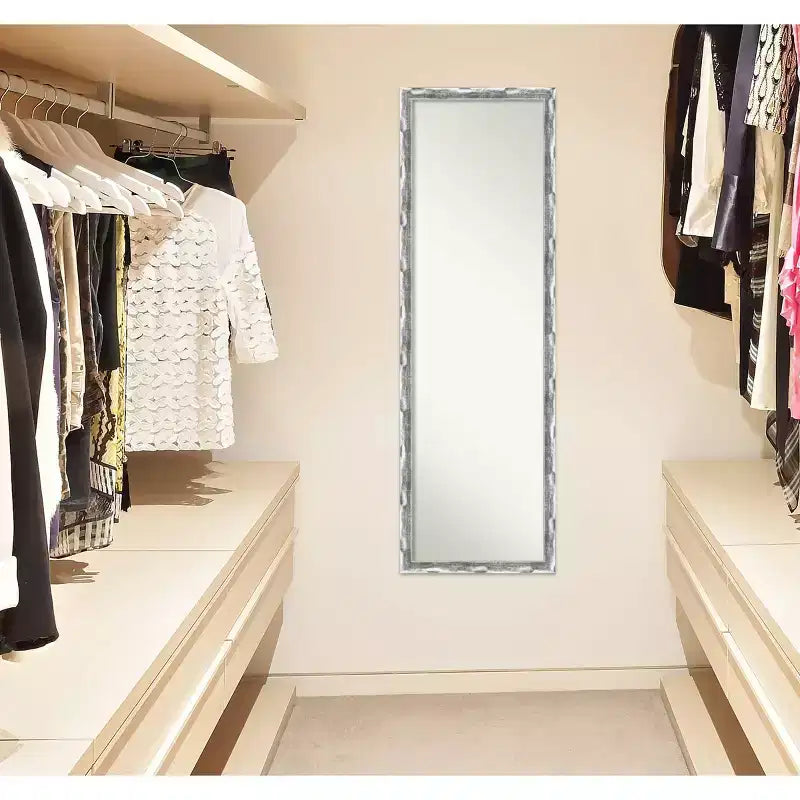 Full Length Door Mirror with Chrome Wave Frame - 16"W x 50"H, No Assembly Required