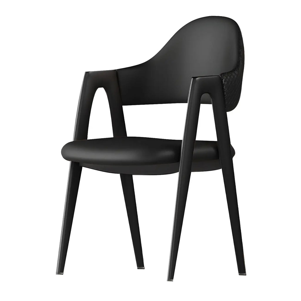 Chaise de salle à manger moderne en cuir à dossier ouvert et incurvé avec accoudoirs