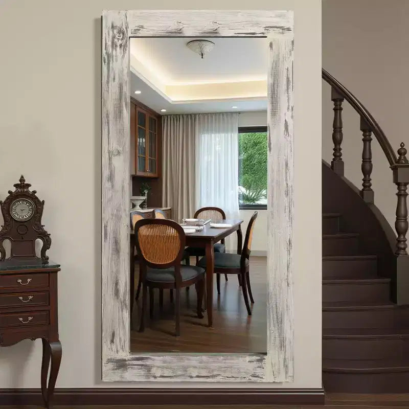 Miroir pleine longueur mural rectangulaire en bois massif marron 71x31 pouces, d'occasion, sans support de fixation