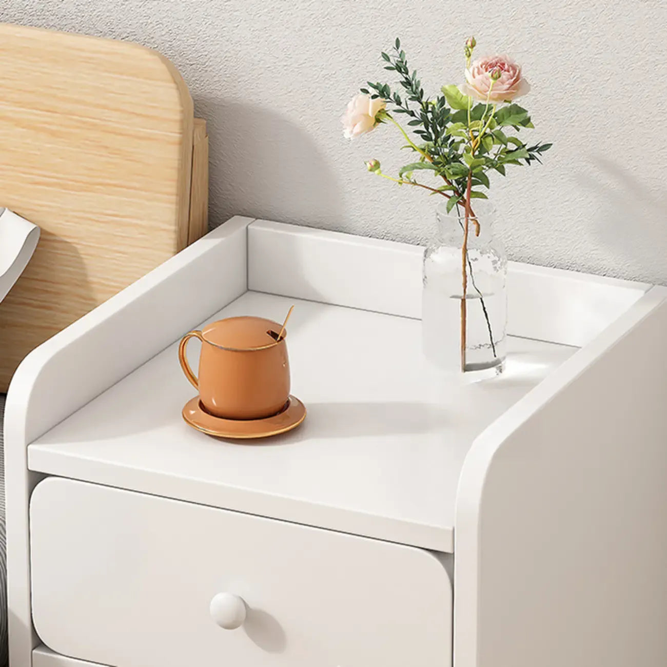 Table de chevet simple en bois naturel blanc à 2 tiroirs