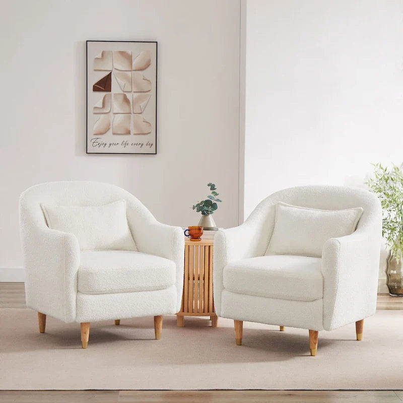 28.34W Lot de 2 fauteuils d'appoint, fauteuil barillet en velours avec pieds en bois massif
