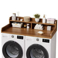 Dessus de laveuse et sécheuse en bois, comptoir de buanderie de 137 cm avec étagère de rangement à 2 niveaux, surface de travail antidérapante avec garde-corps pour l'organisation de la buanderie