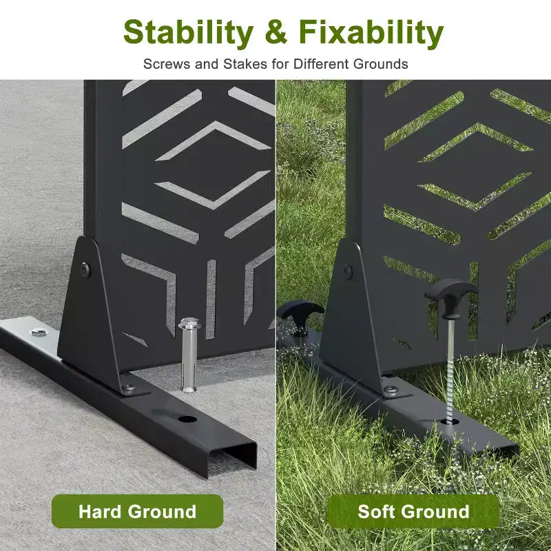 Paravent à 3 panneaux avec motif géométrique – Acier galvanisé noir