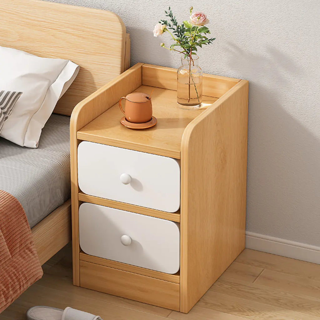 Table de chevet simple en bois naturel blanc à 2 tiroirs