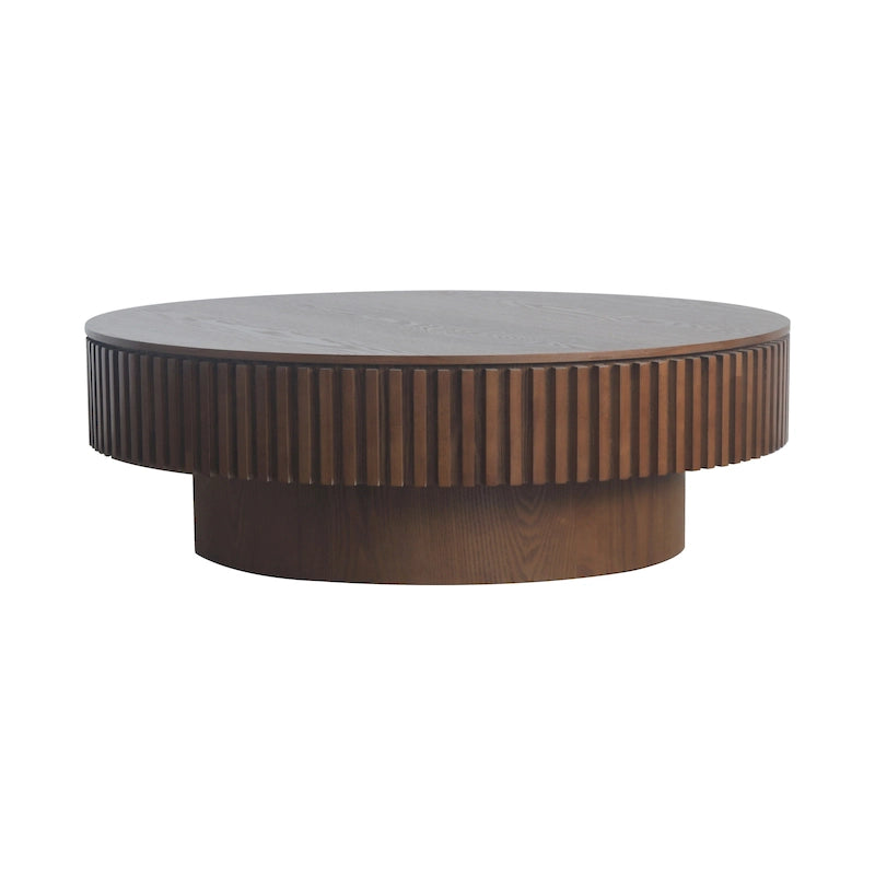 Table basse/de salon ronde moderne plaquée en bois massif avec rangement